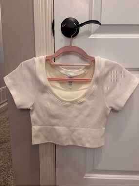 aerie Cream Ribbed Scoop Crop Top